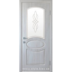 Двери Овал Новый Стиль ясень new (ПВХ DeLuxe) стекло с рисунком Р1