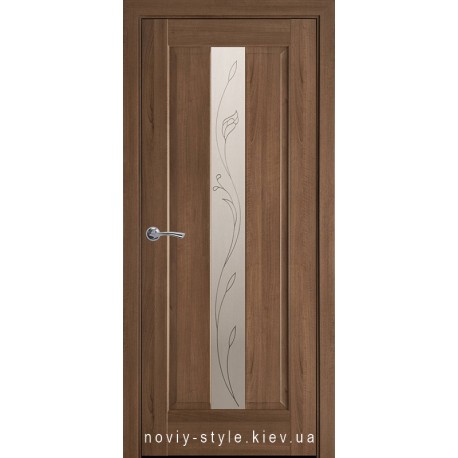Двери Премьера Новый Стиль золотая ольха (ПВХ DeLuxe) стекло с рисунком Р2