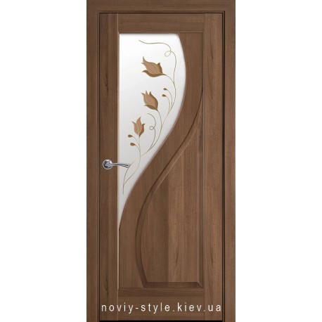 Двери Прима Новый Стиль золотая ольха (ПВХ DeLuxe) стекло с рисунком Р1