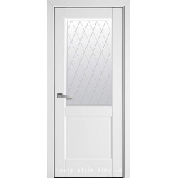 Двері Епіка Новий Стиль білий матовий (ПВХ DeLuxe) скло з малюнком Р2