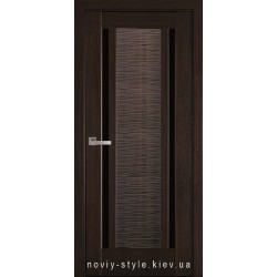Двери Луиза Новый Стиль каштан (ПВХ DeLuxe) с черным стеклом