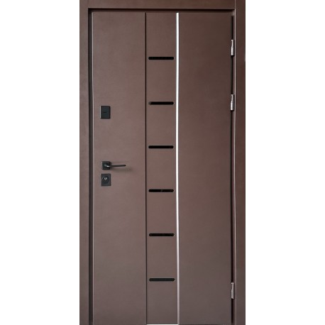 Входная дверь Ника Металл/МДФ Коричневая RAL 8017 Т147 / дуб темный Редфорт уличные