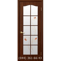 Двери Фортис С Новый Стиль каштан (ПВХ DeLuxe) стекло с рисунком Р1