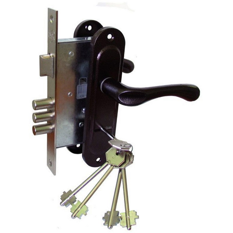 Замок врезной с ручками 55-105S коричневый