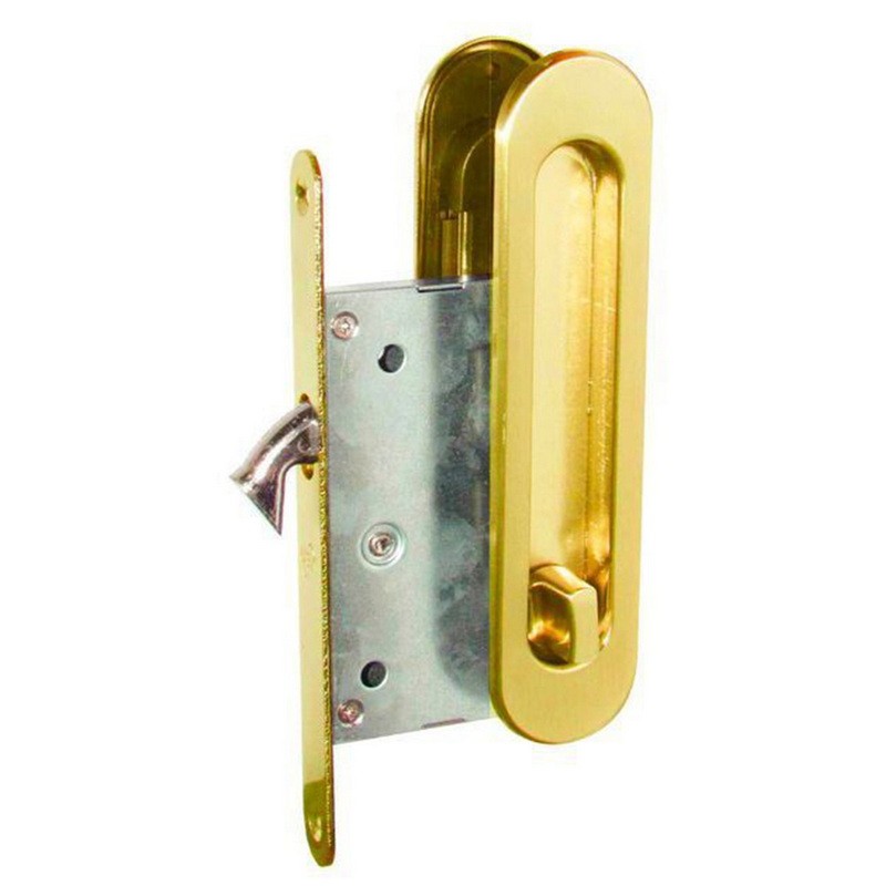 Ручки для раздвижной двери с замком I-05 PB (полированная латунь)